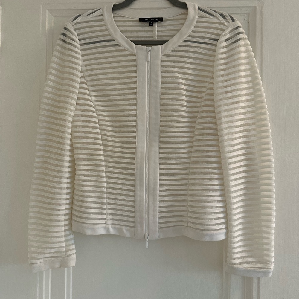 Lafayette 148 New York White Sheer-Striped Bomber Jacket